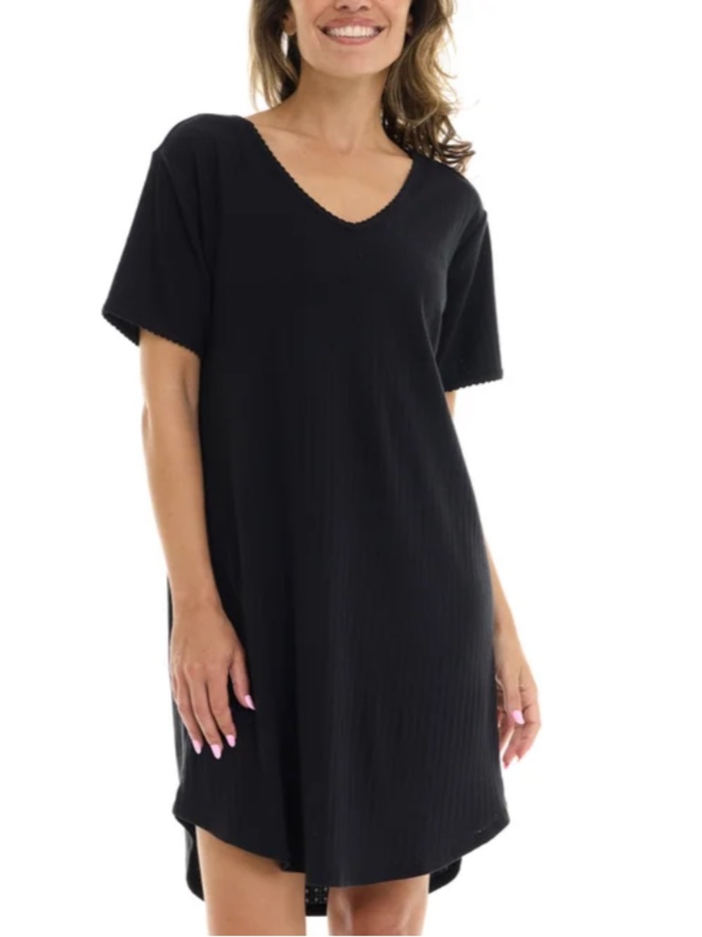 Black V-Neck Short Sleeve Cotton Dress